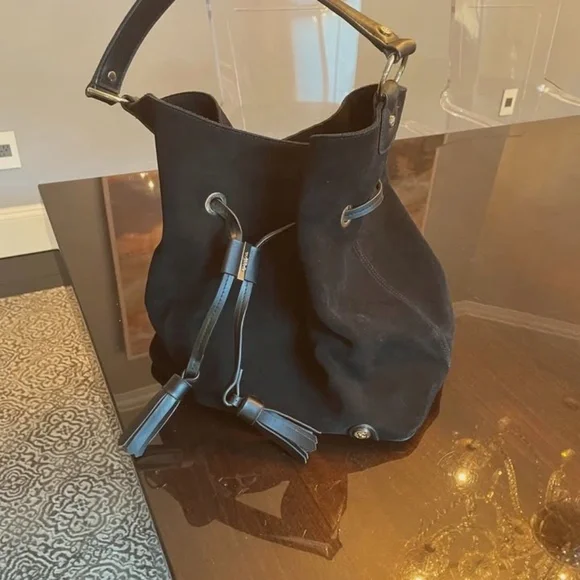 Spartina Suede Black Bucket Bag Purse - Picture 1 of 2